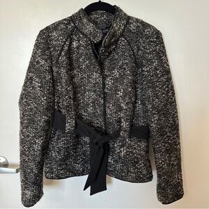 Sandro Sportswear Jacket Sz S Boucle Grey Black Lined Belted